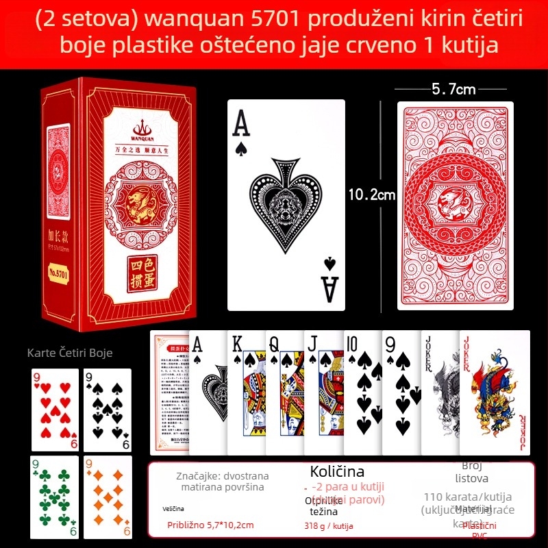 Egg-Breaking Poker Karata, Tanko Izdanje — plastične, vodootporne, mat završetak, otporne na savijanje, za uzrast 14+
