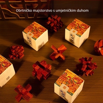 Drvena Kong Ming logička slagalica – mortise and tenon mehanizam, za uzrast 7–14 godina, u kutiji za poklon