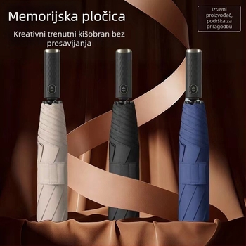 Visokokvalitetni potpuno automatski poslovni kišobran s memorijskim patchom; kišobran za kišu i sunce; tisk logotipa dostupan; 8 rebara; krova: Impact tkanina; drška: plastika; čelični okvir; UPF 30+