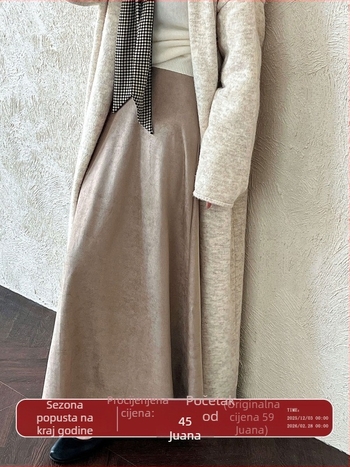 Suknja s visokim strukom, A-kroj, srednje duljine, retro stil, plisirana, poliester materijal, Aunt Luxi, jesen 2025