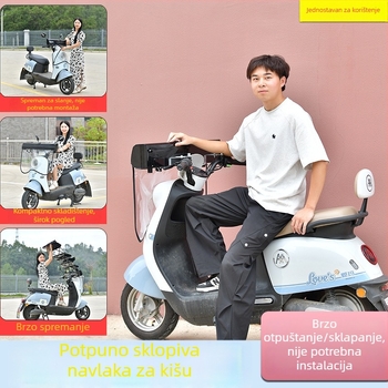 Otklonjivi kišni nadstrešak i suncobran za električna bicikla i motocikle; potpuno sklopiv; otporan na vjetar i UV zaštitu
