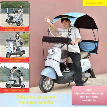 Otklonjivi kišni nadstrešak i suncobran za električna bicikla i motocikle; potpuno sklopiv; otporan na vjetar i UV zaštitu