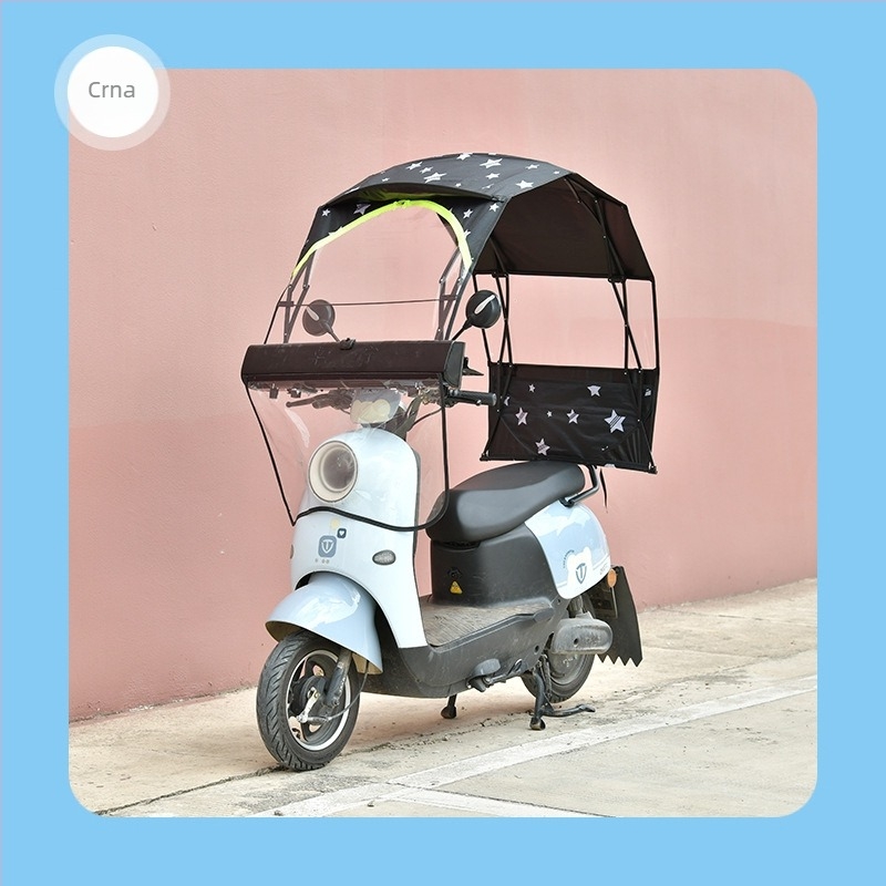 Otklonjivi kišni nadstrešak i suncobran za električna bicikla i motocikle; potpuno sklopiv; otporan na vjetar i UV zaštitu