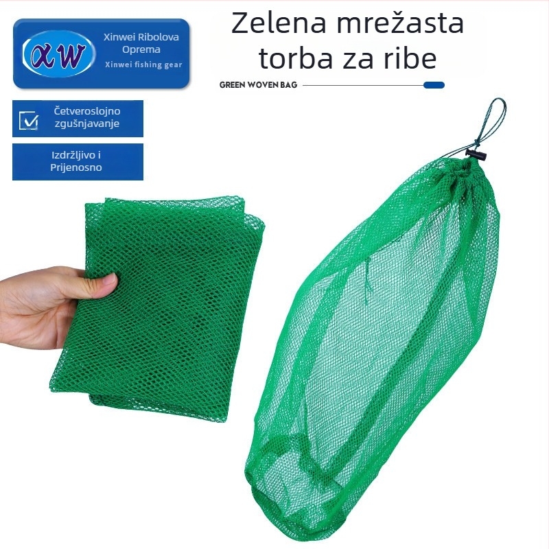 Xinwei Fishing Gear Debela mrežasta vreća za ribolov s šnurlom, najlon, kvadratno dno