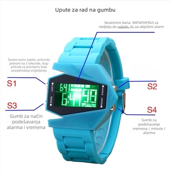 LCD plastični višefunkcionalni studentski sportski elektronički sat s LCD zaslonom, silikon narukvica, plastično kućište, karikaturalan brojčanik, avion-mehanizam