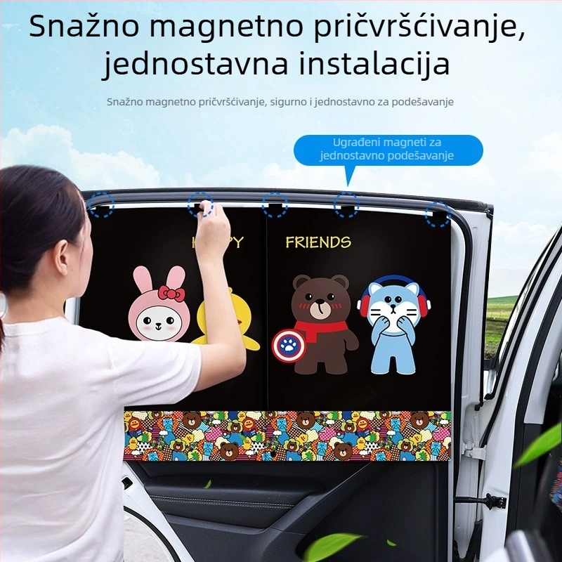 Karikatura automobil prozora zavjesa – poliester, debeli neproziran tip, tip obješavanja, prilagodljivo, univerzalna kompatibilnost