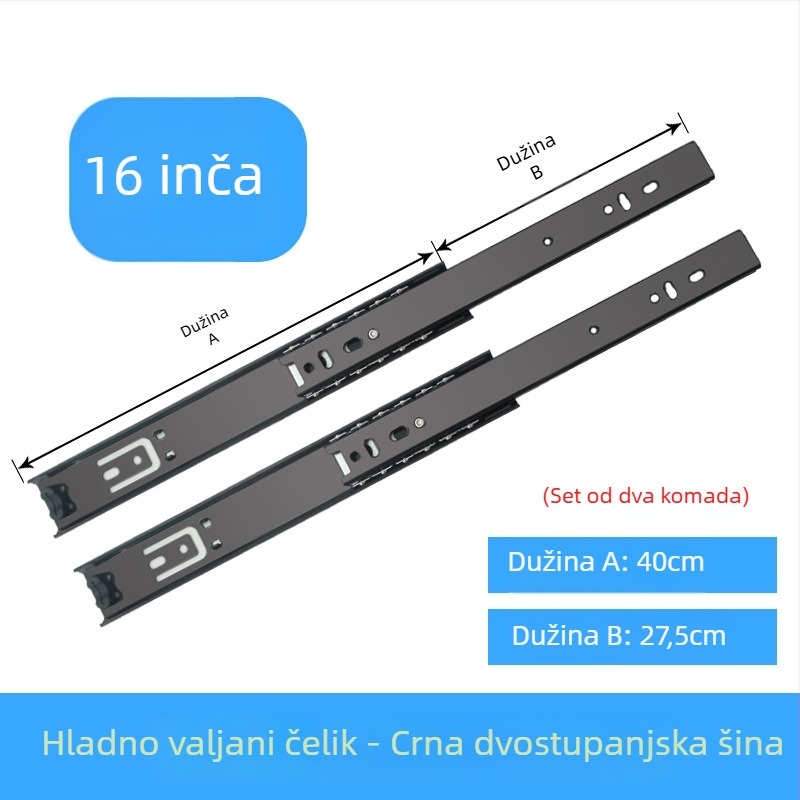 Dvosekcijska šina za tipkovnice i ladice, čelik, galvanizirana površina, model 3512