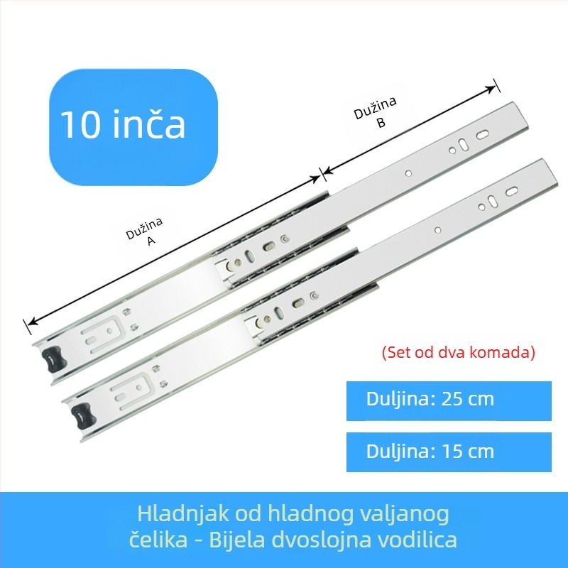 Dvosekcijska šina za tipkovnice i ladice, čelik, galvanizirana površina, model 3512