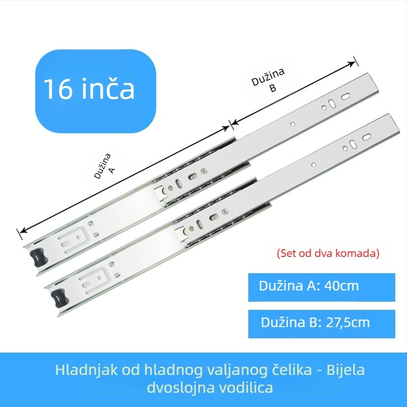 Dvosekcijska šina za tipkovnice i ladice, čelik, galvanizirana površina, model 3512