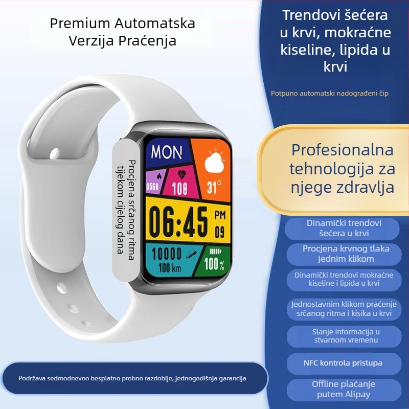 Pametna zdravstvena narukvica s audiozapisom – mjerenje otkucaja srca, krvnog tlaka, zasićenja krvi kisikom, šećera u krvi