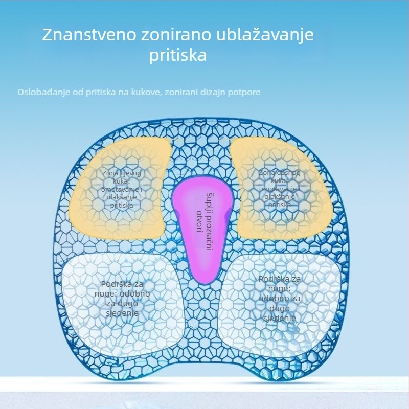Ljetni gel sjedalo jastuk s ćelijskom strukturom – za ured i auto, PVC tkanina, punjenje vodom, hlađenje, 1 kom