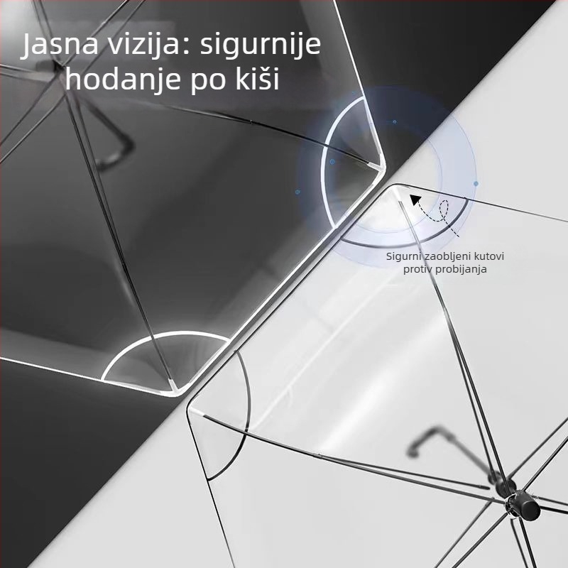 Dječji prozirni kišobran sa sigurnim zaobljenim rubovima, 6 aluminijskih rebara, platno od uljne papire 210T, silikon drška, ručno otvaranje (logotip otisnut).