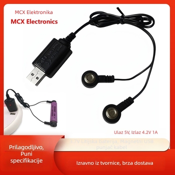 Magnetski USB kabel za punjenje Li-ion baterije 3.7V (18650) za električne igračke pištolje — ulaz 5V, izlaz 4.2V 1A