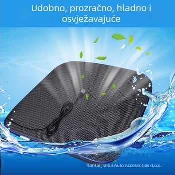 Ventilirana USB jastučić za hlađenje sjedala, jednodijelna konstrukcija, punilo poliester/PET, mogućnost prilagodbe
