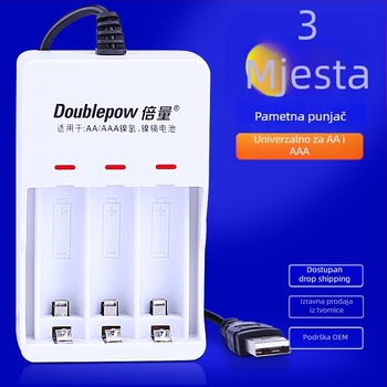 USB punjač za baterije s 3 pretincima za AA NiMH/NiCd, 1.2V, izlaz 150mA, ulaz 5V