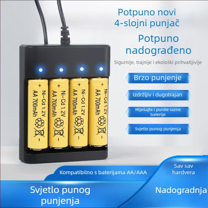 XL 4-slotni inteligentni punjač za baterije, ulaz 5V DC, izlaz 1.2V 0.25A po utičnici, CE certifikat