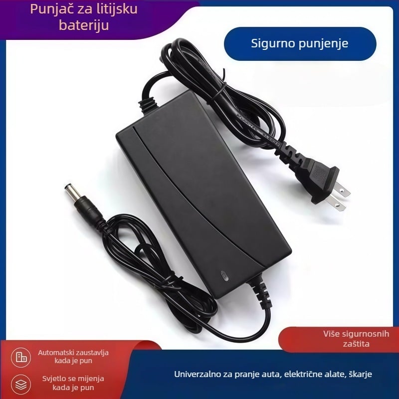 Punjač za litijsku bateriju 21V 2A za električne alate – kompatibilan s baterijama 12.6V/16.8V/21V; ulaz AC100-240V; izlaz DC21V2A; CE/FCC certificirano