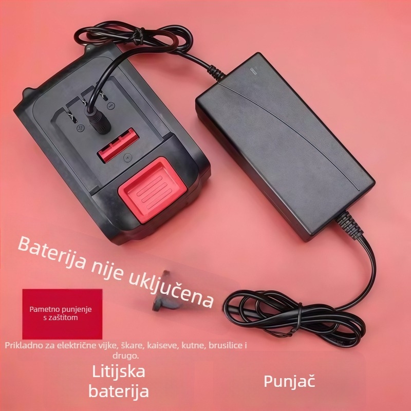 Punjač za litijsku bateriju 21V 2A za električne alate – kompatibilan s baterijama 12.6V/16.8V/21V; ulaz AC100-240V; izlaz DC21V2A; CE/FCC certificirano