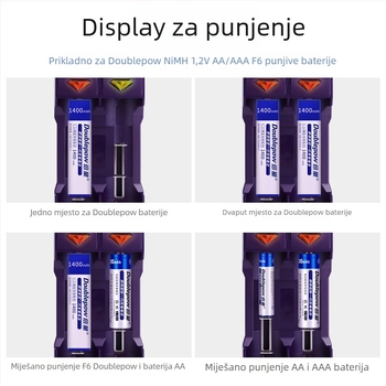 Ni-MH punjač s 2 utičnicama, pametno punjenje za 1.2V baterije, ulaz 500mA, izlaz 500mA