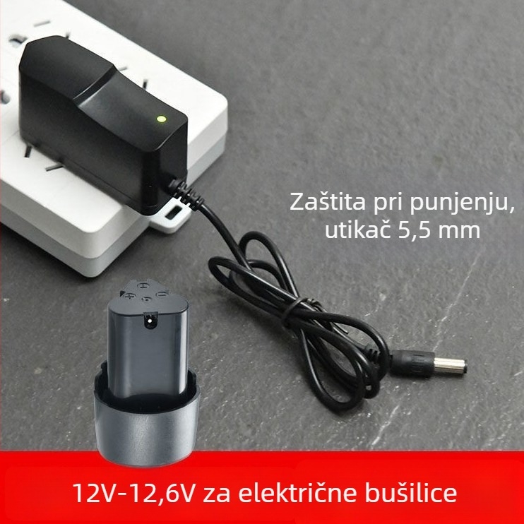 Punjač baterija za bušilicu Li-ion, kružni priključak, izlaz 12.6V, ulaz 180–240V AC, CNAS certifikat, crveno-zelena indikacija