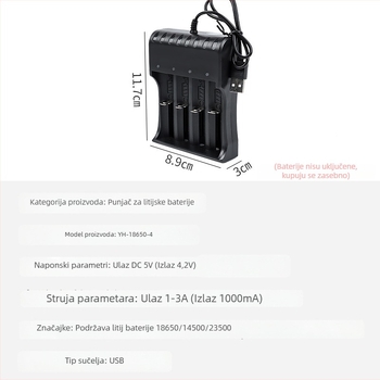 Punjač Li-ion baterija za 18650 – pametno brzo punjenje, USB ulaz 5V, izlaz 4.2V, CE certifikat
