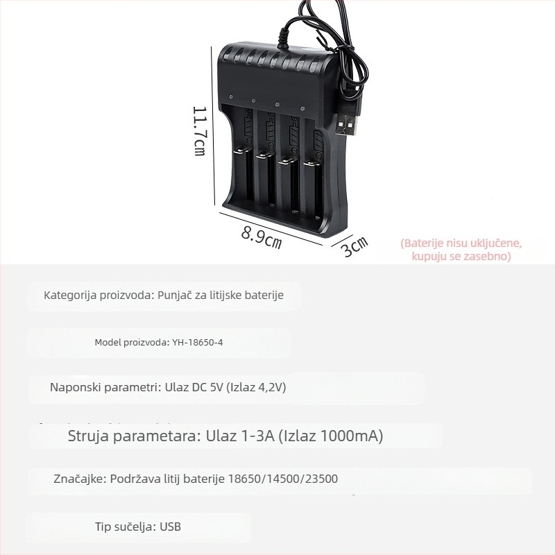 Punjač Li-ion baterija za 18650 – pametno brzo punjenje, USB ulaz 5V, izlaz 4.2V, CE certifikat