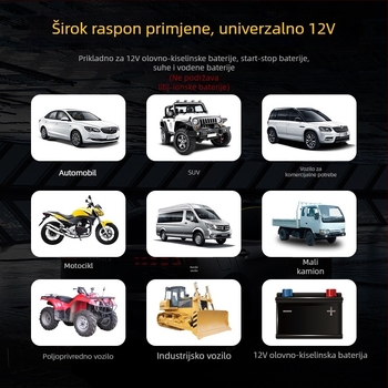 Punjač baterija za motocikle s olovno-kiselinskom baterijom, 12V 3A/6A, pametni prekidač, digitalni prikaz, ulaz 90–240V