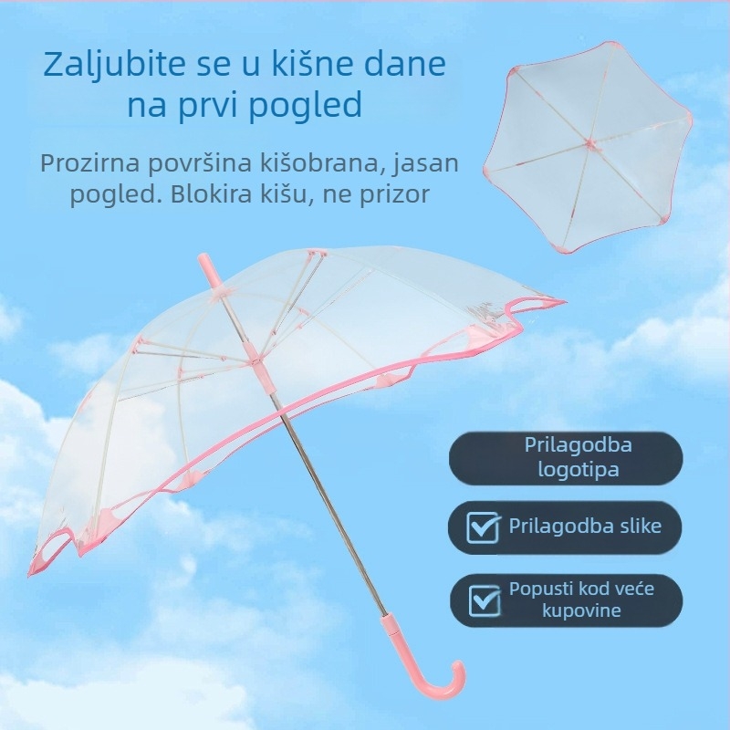 Dječji automatski kišobran s 6 rebara, vlaknastim okvirom i prozirnom POE premazom