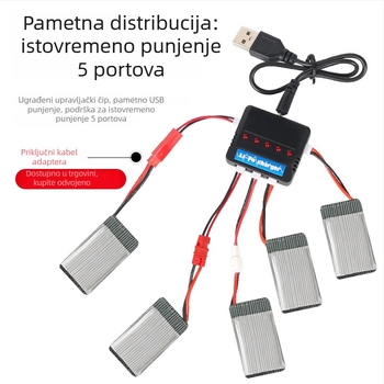 One-to-Five USB punjač za 3.7V Li bateriju drona X5C — Ulaz 5V 2–2.5A, Izlaz 4.2V 0.5A, CE