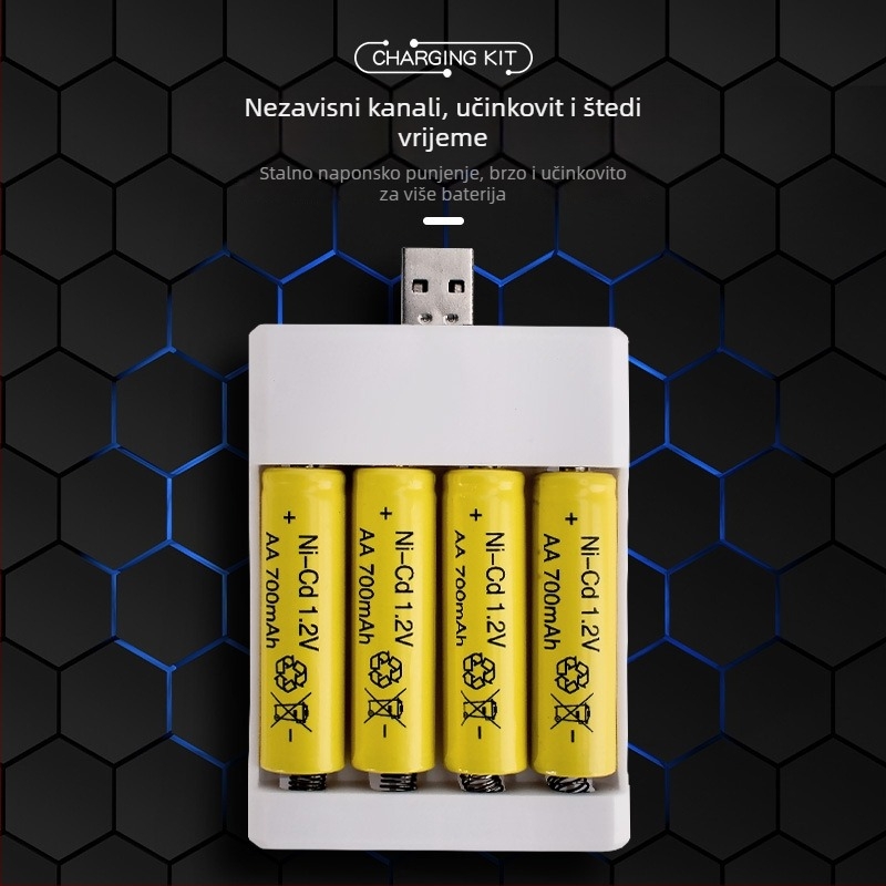 Dvojslotni USB bežični punjač za NiCd AA baterije No.5/No.7, 1.2V, izlaz DC4.5V 1A