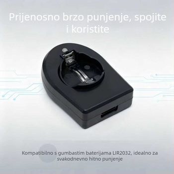 USB punjač za bateriju tipa gumb, ulaz 110-240 V AC, izlaz 2.8–8.7 V, KC certifikat
