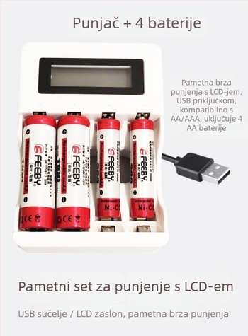 Ni-MH baterijski punjač s USB i LCD, 4 utora, inteligentno brzo punjenje, 1.2V