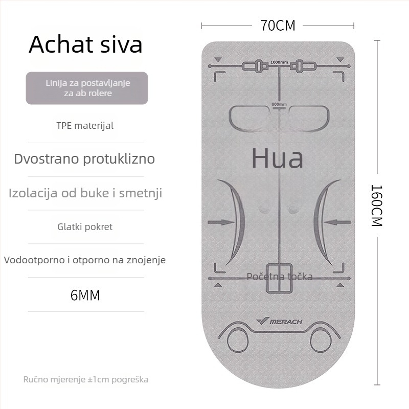 Merach joga prostirka s vodičem linije tijela, dvostrano protuklizna površina, materijal guma/TPÉ, debljina 5–6 mm, težina 0,65 kg ili 2,7 kg