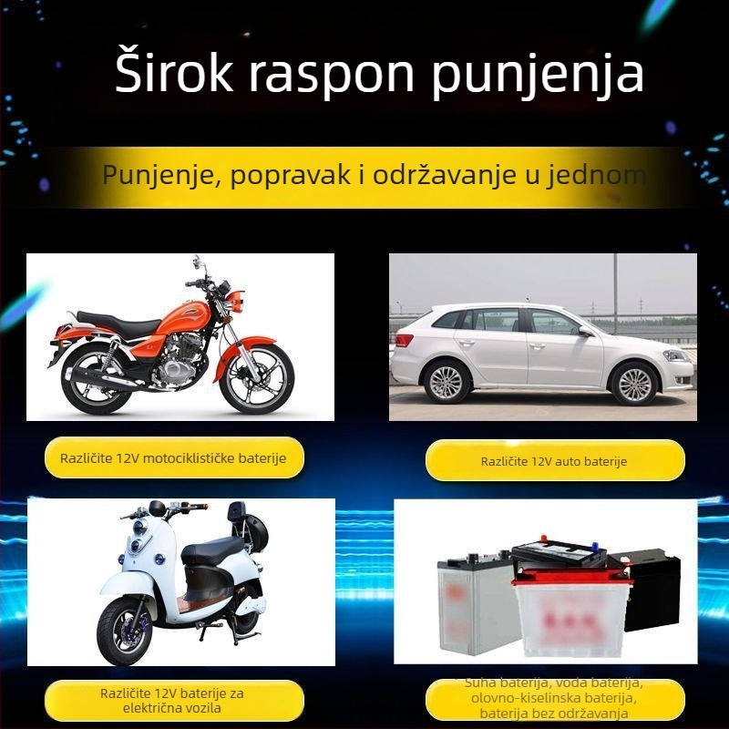 12V punjač baterija za automobile, laka vozila, limuzine i motocikle — pametan brzi punjač, univerzalni