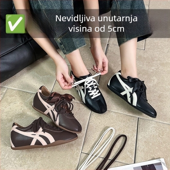 Ženske tenisice s skrivenim povećanjem visine 3-5 cm, brušena koža (suede), vezanje, gumeni potplat
