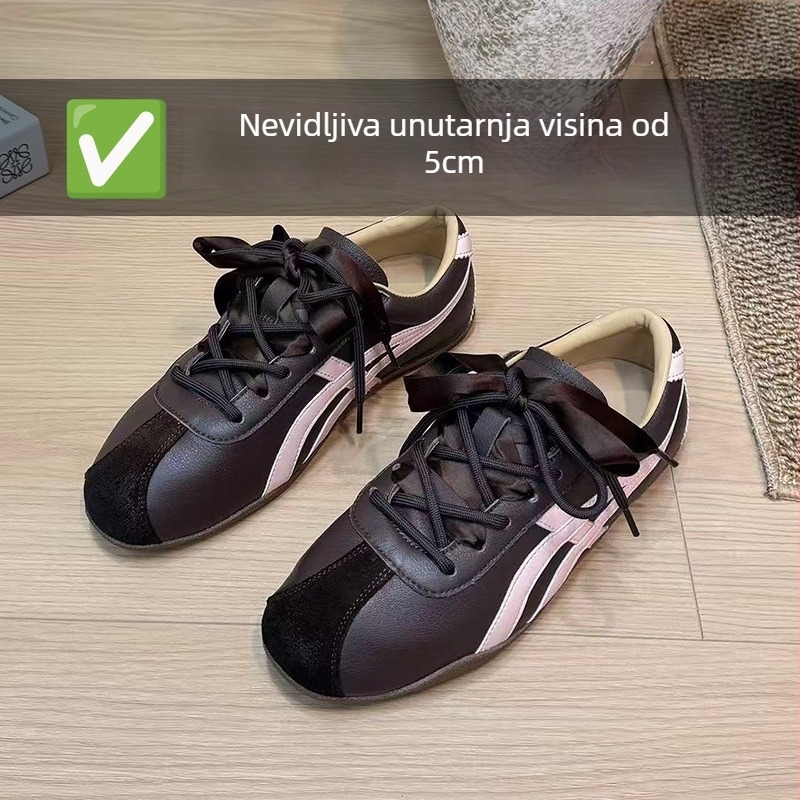 Ženske tenisice s skrivenim povećanjem visine 3-5 cm, brušena koža (suede), vezanje, gumeni potplat