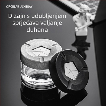 Pepeljak s poklopcem za auto, dom i ured – konstrukcija od nehrđajućeg čelika, aluminija i stakla, s mogućnošću pohrane