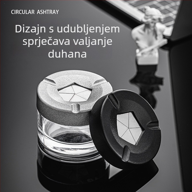 Pepeljak s poklopcem za auto, dom i ured – konstrukcija od nehrđajućeg čelika, aluminija i stakla, s mogućnošću pohrane