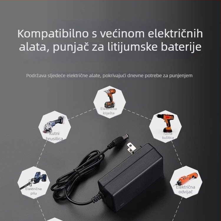 Li-ion punjač baterija za alate sa pametnim indikatorom, kompatibilan 12.6V/16.8V/21V, ulaz 100-240V, izlaz 16.8V 1A