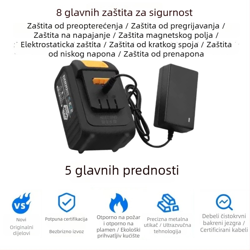 Li-ion punjač baterija za alate sa pametnim indikatorom, kompatibilan 12.6V/16.8V/21V, ulaz 100-240V, izlaz 16.8V 1A