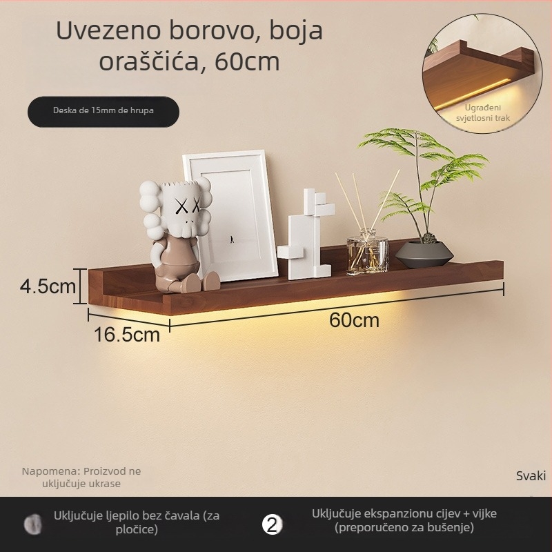Drvena osvijetljena zidna polica za skladištenje s 6 razina; jednostavan moderan stil; vijcima za montažu; višestruka namjena