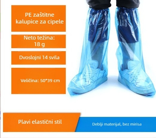 Jednokratne plastične navlake za cipele – prozirne, vodootporne, protuklizne, s dugim dijelom cijevi, debljina 0,06 mm