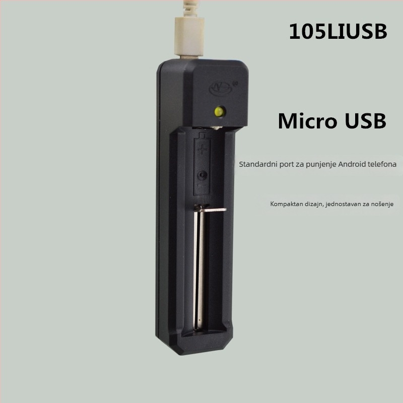 Punjač Li-ion baterija s jednim utorom, USB ulaz 5V, kompatibilan s 18650/10400/14500/16340, izlaz 4.2V 0.5A, 3.7V nominal