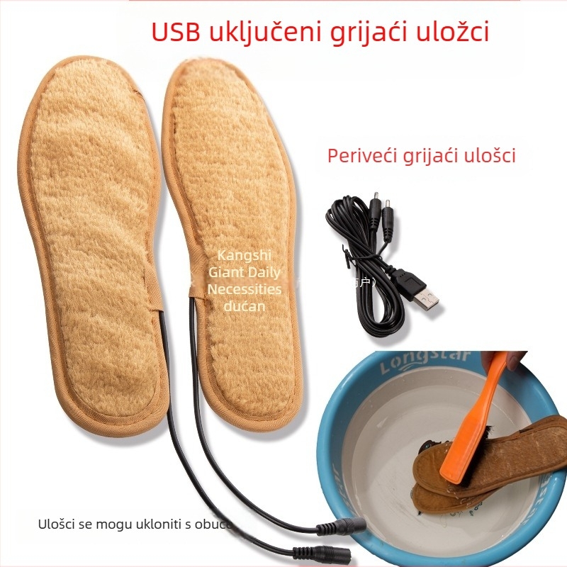 USB punjive električne grijane papuče s podesivom temperaturom i grijanim ulošcima, kožni gornji dio