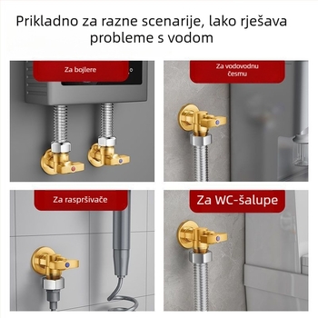 Meden kutni ventil, trostruki ventil za plinski bojler, topla/hladna voda, model 5612, ručna ugradnja, tlak 0-0,9 MPa, 120 g