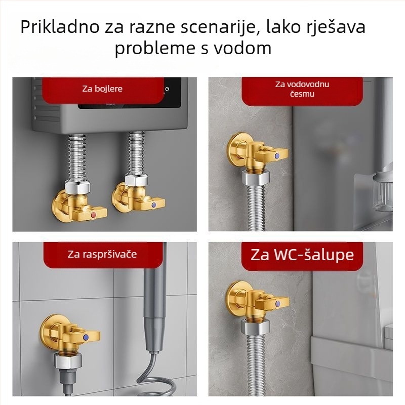 Meden kutni ventil, trostruki ventil za plinski bojler, topla/hladna voda, model 5612, ručna ugradnja, tlak 0-0,9 MPa, 120 g