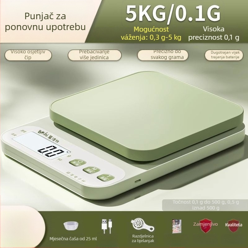 Kuhinjska vaga, elektronička vaga za grame, visoka preciznost, USB napajanje, za kuhanje i pečenje kod kuće