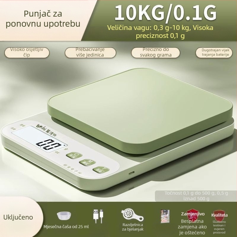 Kuhinjska vaga, elektronička vaga za grame, visoka preciznost, USB napajanje, za kuhanje i pečenje kod kuće