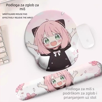 Podložak za miš s podrškom za zapešće, crtani stil, prirodna guma, prijenos topline, jednostrana