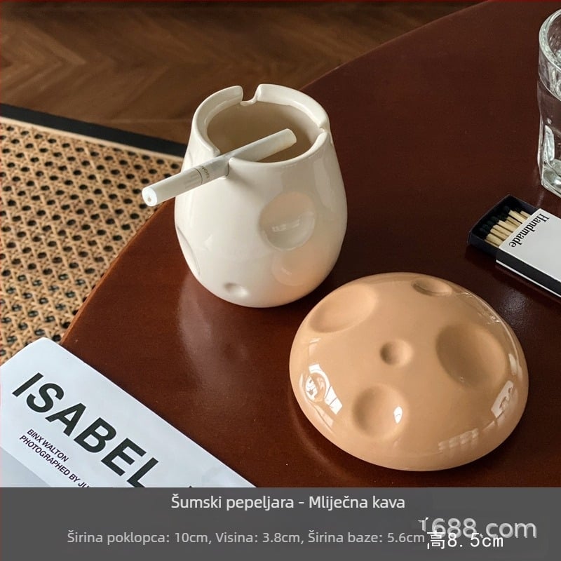 Keramički pepeljara s poklopcem, Insta-stil, visokokvalitetni minimalistički dizajn s funkcijom pohrane i otisnutim logom